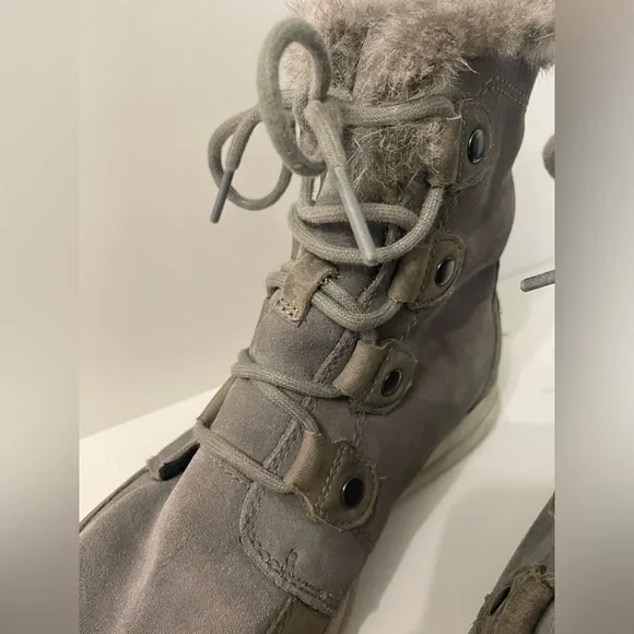 Sorel Explorer Joan Winter Boots Women’s Size 8 Gray Suede Fur Waterproof EUC - Picture 6 of 13